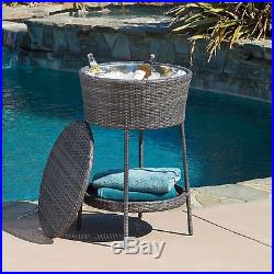 Outdoor Patio Furniture Grey Wicker Ice Bucket Beverage Cooler