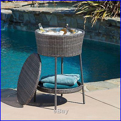 Outdoor Patio Furniture Grey Wicker Ice Bucket Beverage Cooler ON CLEARANCE