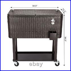 Outdoor Patio Furniture Ice Chest with Shelf Stylish Rattan Design 80QT