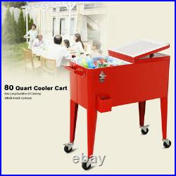 Outdoor Patio Portable Rolling Cooler Cart 80 QT Ice Beer Chest Beverage Party
