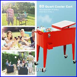 Outdoor Patio Portable Rolling Cooler Cart 80 QT Ice Beer Chest Beverage Party