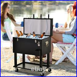 Outdoor Portable Beverage Cooler Ice Chest with Wheels Patio Rolling Box Cart