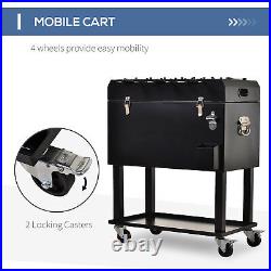 Outdoor Portable Beverage Cooler Ice Chest with Wheels Patio Rolling Box Cart