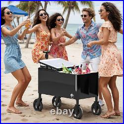 Outdoor Portable Drink Cooler Patio Ice Chest Rolling Cart with Detachable Wheels