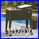 Outdoor Rattan 80QT Party Patio Rolling Cooler Cart Ice Beer Beverage Chest Cool