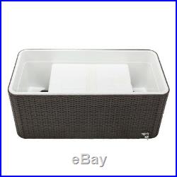 Outdoor Rattan 80QT Party Patio Rolling Cooler Cart Ice Chest Beer Drink with Tray