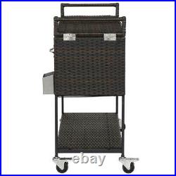 Outdoor Rattan 80QT Party Patio Rolling Cooler Cart Ice Chest With Wheel Tray