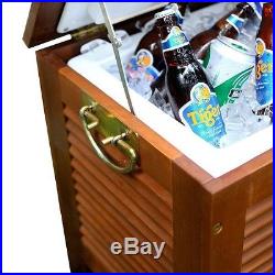 Outdoor Wooden Patio Cooler Ice Party Chest Deck Quart Beverage Cart Home Beer