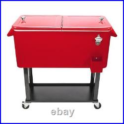 Outdoor Yard Party 80 QT Portable Rolling Cooler Cart Ice Beer Beverage Chest