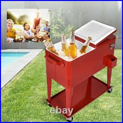 Outdoor Yard Party 80 QT Portable Rolling Cooler Cart Ice Beer Beverage Chest US