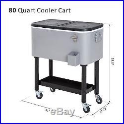 Outsunny 80Qt Outdoor Rolling Cooler Cart with Bottle Opener, Catch Tray, and