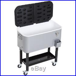 Outsunny 80Qt Outdoor Rolling Cooler Cart with Bottle Opener, Catch Tray, and