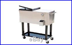 Outsunny 80 QT Rolling Ice Chest Portable Patio Party Drink Cooler Cart Stainl