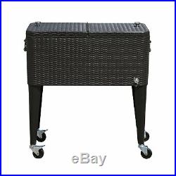 Outsunny Portable Rolling Rattan Wicker Patio Cooler Cart Dark Brown