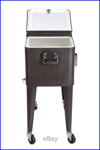 Palm Springs Deluxe 80 Quarts Rattan Portable Party Rolling Ice Cooler Cart