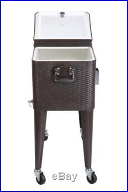 Palm Springs Deluxe 80 Quarts Rattan Portable Party Rolling Ice Cooler Cart