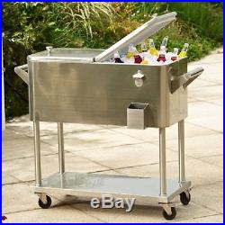 Party Rolling Cooler Poolside FIshing Cold Beer Ice Holder Steel Box Beverage