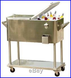 Party Rolling Cooler Poolside FIshing Cold Beer Ice Holder Steel Box Beverage