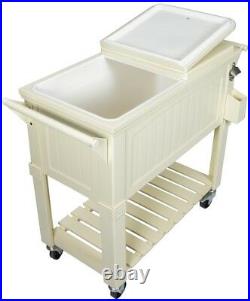 Patio Chest Cooler 80 Qt. Rolling in Cream with Built-In Drainage Dispenser