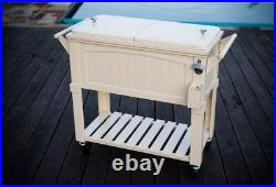 Patio Chest Cooler 80 Qt. Rolling in Cream with Built-In Drainage Dispenser