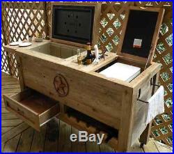 Patio Cooler Bar Cart Wood Table Outdoor Kitchen Wine Rack Ice Chest Storage Bin