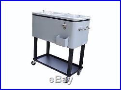 Patio Cooler Cart 80 Qt Steel Rolling Deck Outdoor Stainless Bottom Storage Bar