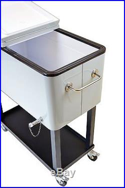 Patio Cooler Cart 80 Qt Steel Rolling Deck Outdoor Stainless Bottom Storage Bar