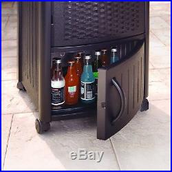 Patio Cooler Cart Rolling Ice Chest Bin Resin Wicker Drinks Beer Soda Wine Deck