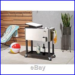 Patio Cooler Cart Rolling Stainless Steel With Shelf 80 Quart Beer Party Garden