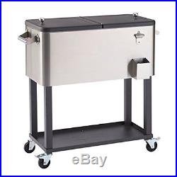 Patio Cooler Cart Rolling Stainless Steel With Shelf 80 Quart Beer Party Garden