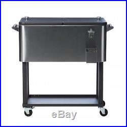 Patio Cooler Cart Stainless Steel Ice Chest Outdoor Deck Rolling Party Bar Yard