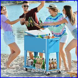 Patio Cooler Cart with Bottle Opener Drainage Outdoor Beverage Cart Ice Chest Cart