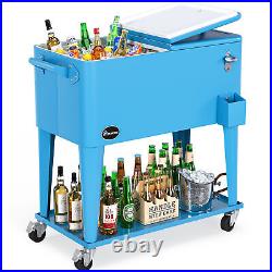 Patio Cooler Cart with Bottle Opener Drainage Outdoor Beverage Cart Ice Chest Cart