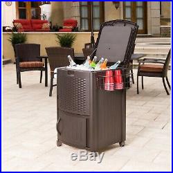 Patio Cooler Outdoor Beverage Cart Portable Rolling With Cabinet Wicker 77 Quart