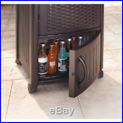 Patio Cooler Outdoor Beverage Cart Portable Rolling With Cabinet Wicker 77 Quart