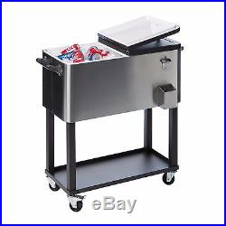 Patio Cooler Rolling Cart Outdoor Pool Party 20 Gallon Ice Deck Shelf Picnic Bar