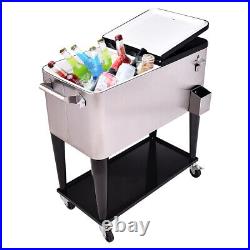Patio Cooler Rolling Outdoor Stainless Steel Ice Beverage Chest Pool 80 Quart