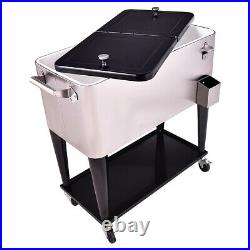 Patio Cooler Rolling Outdoor Stainless Steel Ice Beverage Chest Pool 80 Quart