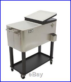 Patio Deck Cooler Outdoor Rolling 80 Quart Stainless Steel Construction Party