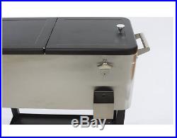 Patio Deck Cooler Outdoor Rolling 80 Quart Stainless Steel Construction Party