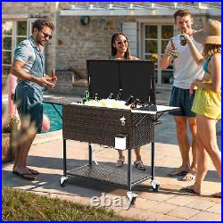 Patio Drink Cooler Picnic Ice Chest Pool Party Cart Shelf with Extandable Tabletop