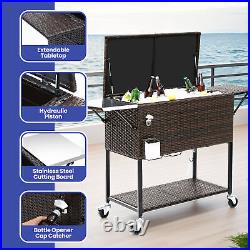 Patio Drink Cooler Picnic Ice Chest Pool Party Cart Shelf with Extandable Tabletop