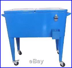 Patio Ice Chest Cooler Cart Blue 60 Quart