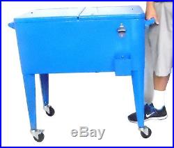 Patio Ice Chest Cooler Cart Blue 60 Quart
