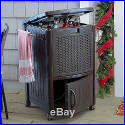 Patio Ice Chest Deck Cooler Food Beverage Cart Storage Resin Wicker Rolling NEW