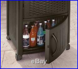 Patio Ice Chest Deck Cooler Food Beverage Cart Storage Resin Wicker Rolling NEW