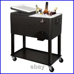 Patio Portable Rolling Cooler Cart Party Ice Beer Chest Trolley Ratten 80Qt USA