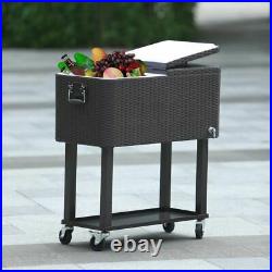 Patio Portable Rolling Cooler Cart Party Ice Beer Chest Trolley Ratten 80Qt USA