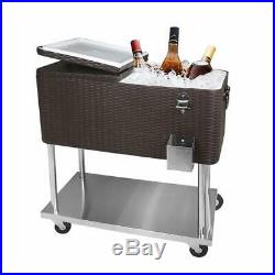 Patio Portable Rolling Cooler Cart Party Wedding Ice Beer Chest Trolley Ratten