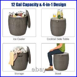 Patio Rattan Cool Bar 12 Gallon 4-in-1 Cocktail Table Side